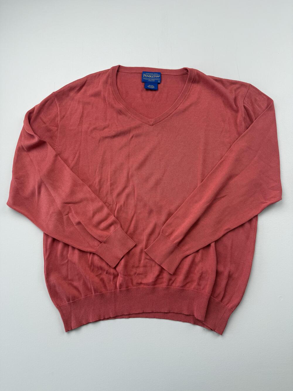 Pendleton Sweater Mens Large Red V Neck Silk Cotton Lightweight Knit Pullover
